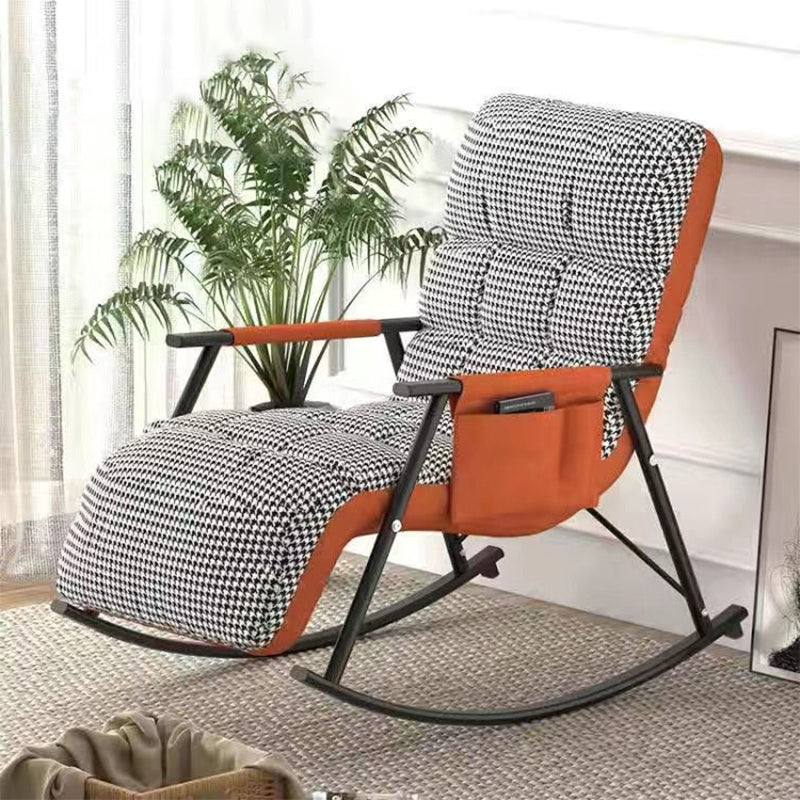 23.62"L x 37.8"W x 32.68"H Modern Sewn Pillow Back Track Arms Parsons Chair Orange Houndstooth Black Clearhalo 'Accent Chairs' 'accent_chairs' 'Chairs & Seating' 'furn' 'furn_accent_chairs' 'Furniture' 'Living Room Furniture' 5101917