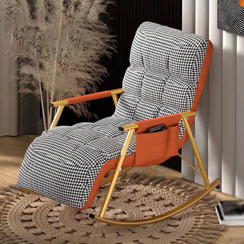 23.62"L x 37.8"W x 32.68"H Modern Sewn Pillow Back Track Arms Parsons Chair Orange Houndstooth Brass Gold Clearhalo 'Accent Chairs' 'accent_chairs' 'Chairs & Seating' 'furn' 'furn_accent_chairs' 'Furniture' 'Living Room Furniture' 5101926