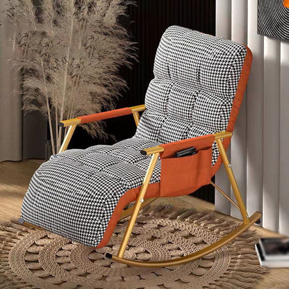 23.62"L x 37.8"W x 32.68"H Modern Sewn Pillow Back Track Arms Parsons Chair Orange Houndstooth Brass Gold Clearhalo 'Accent Chairs' 'accent_chairs' 'Chairs & Seating' 'furn' 'furn_accent_chairs' 'Furniture' 'Living Room Furniture' 5101926