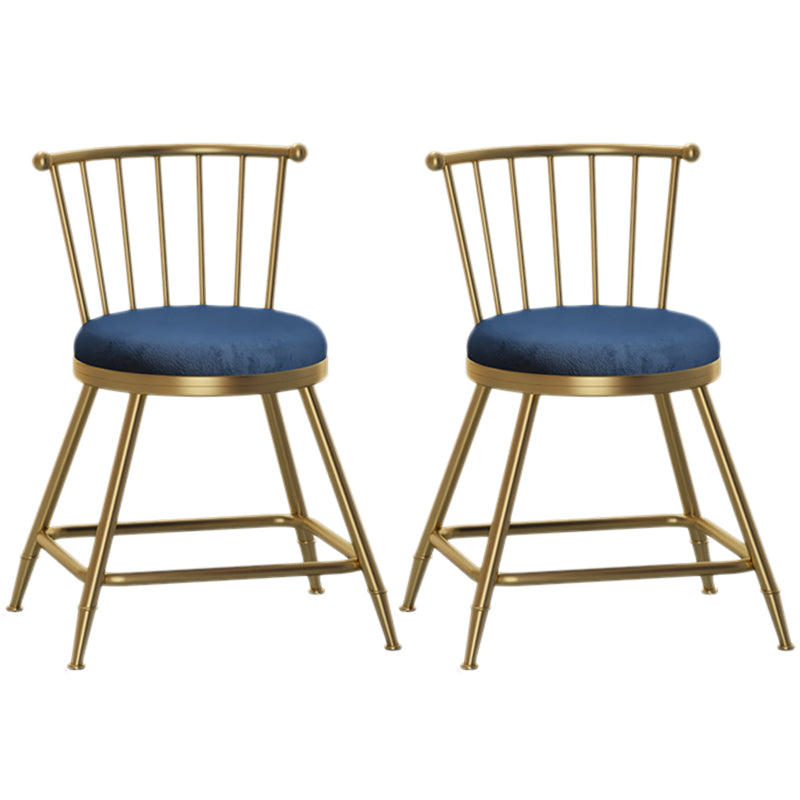 Nordic Armless Backrest Counter Stool Iron Dessert Shop Bar Stool with Pedal and Cushion Blue 2 Piece Set Short Stool(18"H) Clearhalo 'Bar Furniture' 'Bar Stools' 'bar_stools' 'furn' 'furn_bar_stools' 'Furniture' 'Kitchen & Dining Furniture' 5102283