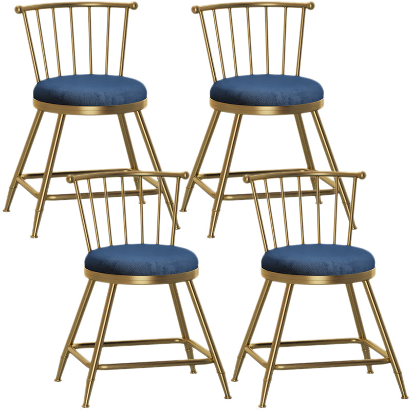 Nordic Armless Backrest Counter Stool Iron Dessert Shop Bar Stool with Pedal and Cushion Blue 4 Piece Set Short Stool(18"H) Clearhalo 'Bar Furniture' 'Bar Stools' 'bar_stools' 'furn' 'furn_bar_stools' 'Furniture' 'Kitchen & Dining Furniture' 5102292