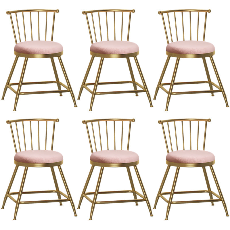 Nordic Armless Backrest Counter Stool Iron Dessert Shop Bar Stool with Pedal and Cushion Pink 6 Piece Set Short Stool(18"H) Clearhalo 'Bar Furniture' 'Bar Stools' 'bar_stools' 'furn' 'furn_bar_stools' 'Furniture' 'Kitchen & Dining Furniture' 5102297