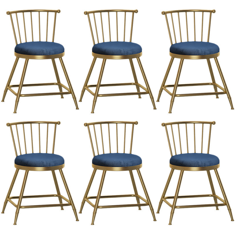 Nordic Armless Backrest Counter Stool Iron Dessert Shop Bar Stool with Pedal and Cushion Blue 6 Piece Set Short Stool(18"H) Clearhalo 'Bar Furniture' 'Bar Stools' 'bar_stools' 'furn' 'furn_bar_stools' 'Furniture' 'Kitchen & Dining Furniture' 5102300