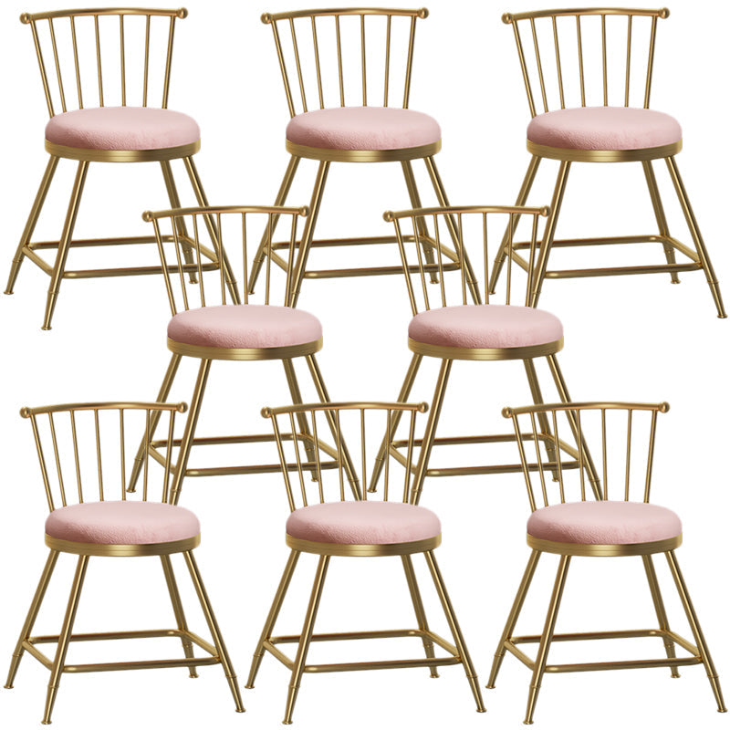 Nordic Armless Backrest Counter Stool Iron Dessert Shop Bar Stool with Pedal and Cushion Pink 8 Piece Set Short Stool(18"H) Clearhalo 'Bar Furniture' 'Bar Stools' 'bar_stools' 'furn' 'furn_bar_stools' 'Furniture' 'Kitchen & Dining Furniture' 5102305