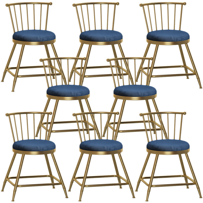 Nordic Armless Backrest Counter Stool Iron Dessert Shop Bar Stool with Pedal and Cushion Blue 8 Piece Set Short Stool(18"H) Clearhalo 'Bar Furniture' 'Bar Stools' 'bar_stools' 'furn' 'furn_bar_stools' 'Furniture' 'Kitchen & Dining Furniture' 5102307