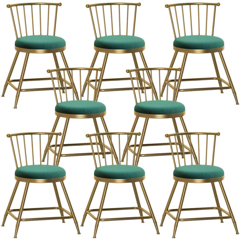 Nordic Armless Backrest Counter Stool Iron Dessert Shop Bar Stool with Pedal and Cushion Green 8 Piece Set Short Stool(18"H) Clearhalo 'Bar Furniture' 'Bar Stools' 'bar_stools' 'furn' 'furn_bar_stools' 'Furniture' 'Kitchen & Dining Furniture' 5102309