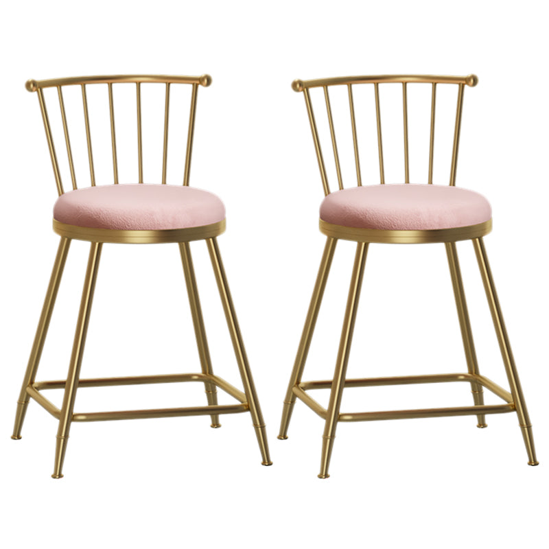 Nordic Armless Backrest Counter Stool Iron Dessert Shop Bar Stool with Pedal and Cushion Pink 2 Piece Set Short Stool(22"H) Clearhalo 'Bar Furniture' 'Bar Stools' 'bar_stools' 'furn' 'furn_bar_stools' 'Furniture' 'Kitchen & Dining Furniture' 5102311