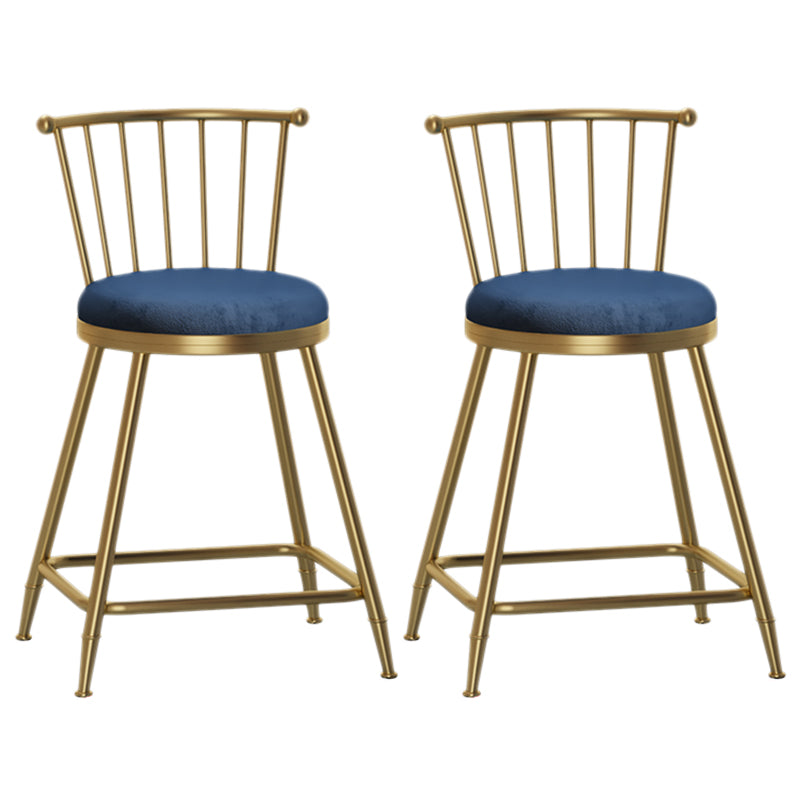 Nordic Armless Backrest Counter Stool Iron Dessert Shop Bar Stool with Pedal and Cushion Blue 2 Piece Set Short Stool(22"H) Clearhalo 'Bar Furniture' 'Bar Stools' 'bar_stools' 'furn' 'furn_bar_stools' 'Furniture' 'Kitchen & Dining Furniture' 5102312