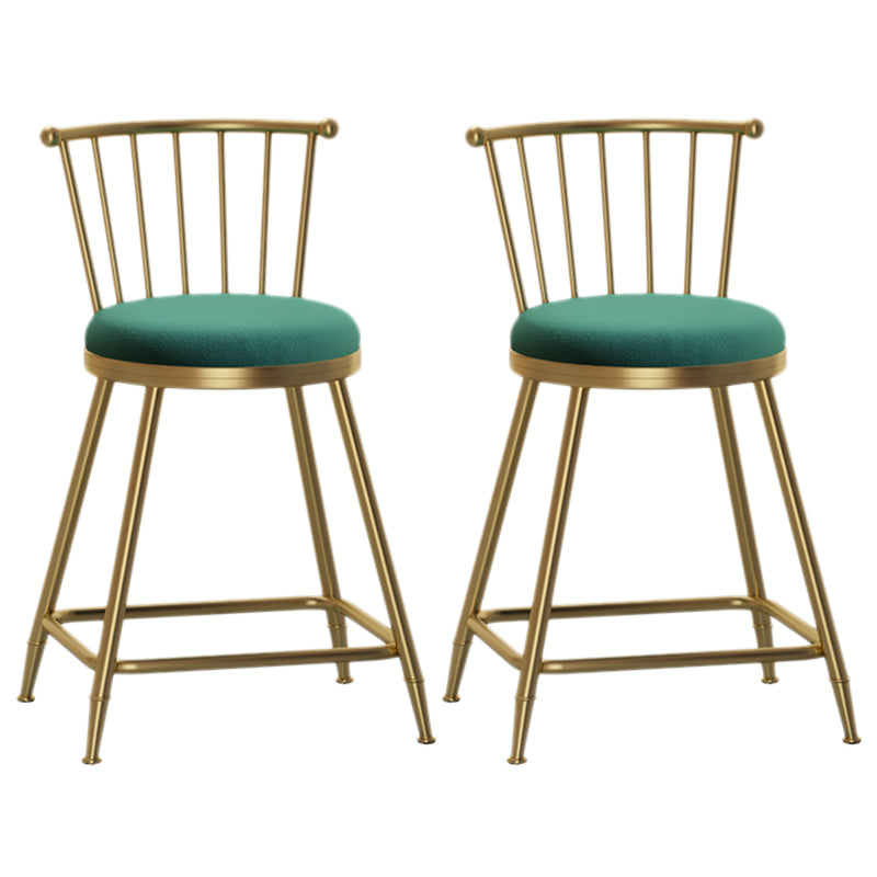 Nordic Armless Backrest Counter Stool Iron Dessert Shop Bar Stool with Pedal and Cushion Green 2 Piece Set Short Stool(22"H) Clearhalo 'Bar Furniture' 'Bar Stools' 'bar_stools' 'furn' 'furn_bar_stools' 'Furniture' 'Kitchen & Dining Furniture' 5102313