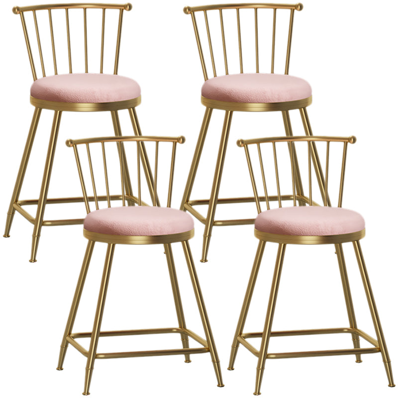 Nordic Armless Backrest Counter Stool Iron Dessert Shop Bar Stool with Pedal and Cushion Pink 4 Piece Set Short Stool(22"H) Clearhalo 'Bar Furniture' 'Bar Stools' 'bar_stools' 'furn' 'furn_bar_stools' 'Furniture' 'Kitchen & Dining Furniture' 5102315