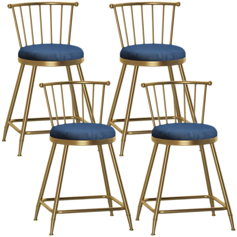 Nordic Armless Backrest Counter Stool Iron Dessert Shop Bar Stool with Pedal and Cushion Blue 4 Piece Set Short Stool(22"H) Clearhalo 'Bar Furniture' 'Bar Stools' 'bar_stools' 'furn' 'furn_bar_stools' 'Furniture' 'Kitchen & Dining Furniture' 5102316
