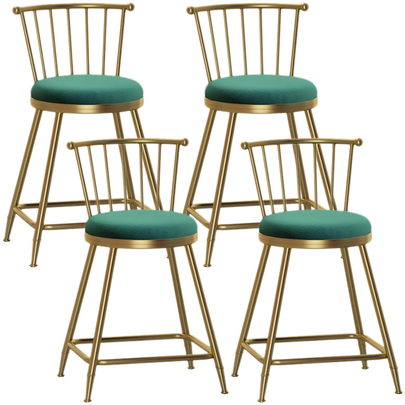 Nordic Armless Backrest Counter Stool Iron Dessert Shop Bar Stool with Pedal and Cushion Green 4 Piece Set Short Stool(22"H) Clearhalo 'Bar Furniture' 'Bar Stools' 'bar_stools' 'furn' 'furn_bar_stools' 'Furniture' 'Kitchen & Dining Furniture' 5102317
