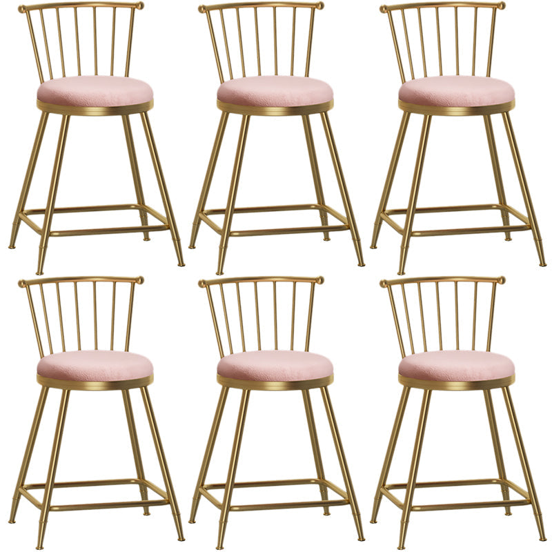 Nordic Armless Backrest Counter Stool Iron Dessert Shop Bar Stool with Pedal and Cushion Pink 6 Piece Set Short Stool(22"H) Clearhalo 'Bar Furniture' 'Bar Stools' 'bar_stools' 'furn' 'furn_bar_stools' 'Furniture' 'Kitchen & Dining Furniture' 5102319