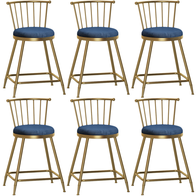 Nordic Armless Backrest Counter Stool Iron Dessert Shop Bar Stool with Pedal and Cushion Blue 6 Piece Set Short Stool(22"H) Clearhalo 'Bar Furniture' 'Bar Stools' 'bar_stools' 'furn' 'furn_bar_stools' 'Furniture' 'Kitchen & Dining Furniture' 5102320