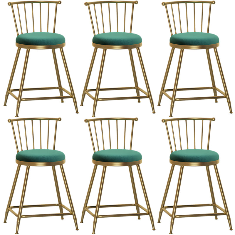 Nordic Armless Backrest Counter Stool Iron Dessert Shop Bar Stool with Pedal and Cushion Green 6 Piece Set Short Stool(22"H) Clearhalo 'Bar Furniture' 'Bar Stools' 'bar_stools' 'furn' 'furn_bar_stools' 'Furniture' 'Kitchen & Dining Furniture' 5102321