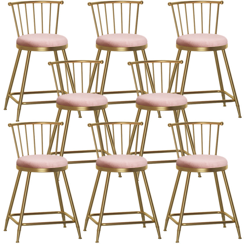 Nordic Armless Backrest Counter Stool Iron Dessert Shop Bar Stool with Pedal and Cushion Pink 8 Piece Set Short Stool(22"H) Clearhalo 'Bar Furniture' 'Bar Stools' 'bar_stools' 'furn' 'furn_bar_stools' 'Furniture' 'Kitchen & Dining Furniture' 5102323