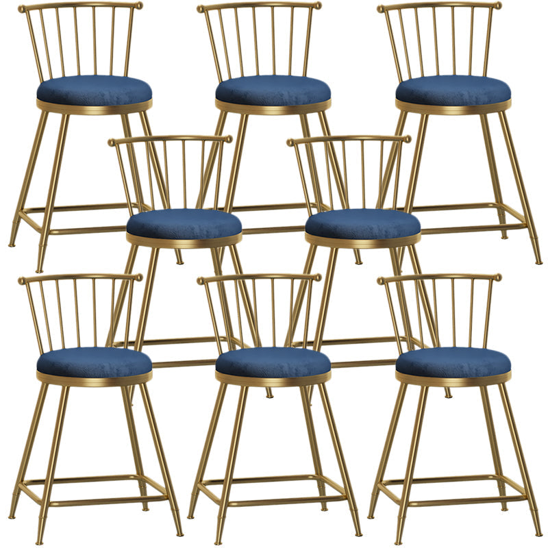 Nordic Armless Backrest Counter Stool Iron Dessert Shop Bar Stool with Pedal and Cushion Blue 8 Piece Set Short Stool(22"H) Clearhalo 'Bar Furniture' 'Bar Stools' 'bar_stools' 'furn' 'furn_bar_stools' 'Furniture' 'Kitchen & Dining Furniture' 5102324