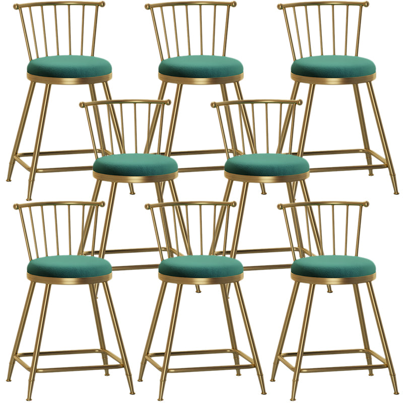 Nordic Armless Backrest Counter Stool Iron Dessert Shop Bar Stool with Pedal and Cushion Green 8 Piece Set Short Stool(22"H) Clearhalo 'Bar Furniture' 'Bar Stools' 'bar_stools' 'furn' 'furn_bar_stools' 'Furniture' 'Kitchen & Dining Furniture' 5102325