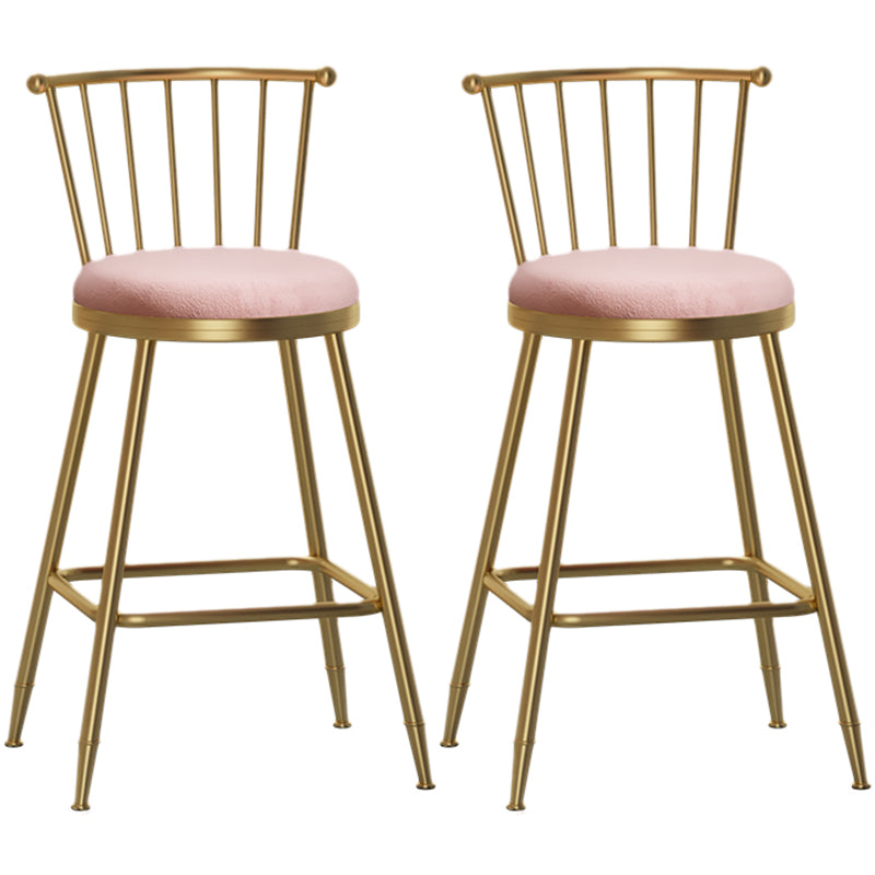 Nordic Armless Backrest Counter Stool Iron Dessert Shop Bar Stool with Pedal and Cushion Pink 2 Piece Set Counter Stool(26"H) Clearhalo 'Bar Furniture' 'Bar Stools' 'bar_stools' 'furn' 'furn_bar_stools' 'Furniture' 'Kitchen & Dining Furniture' 5102327