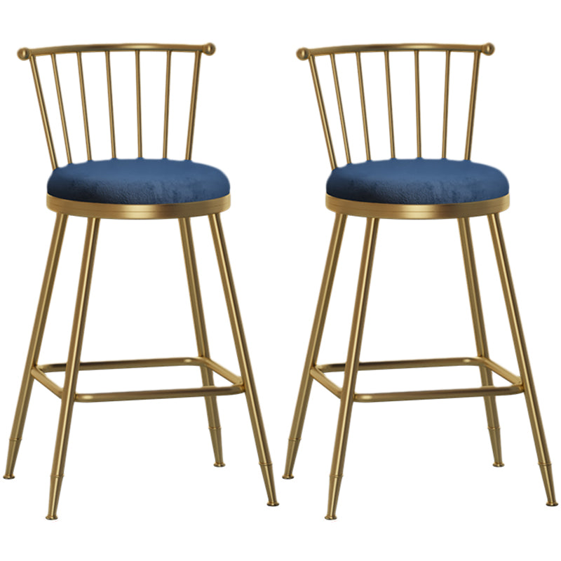 Nordic Armless Backrest Counter Stool Iron Dessert Shop Bar Stool with Pedal and Cushion Blue 2 Piece Set Counter Stool(26"H) Clearhalo 'Bar Furniture' 'Bar Stools' 'bar_stools' 'furn' 'furn_bar_stools' 'Furniture' 'Kitchen & Dining Furniture' 5102328