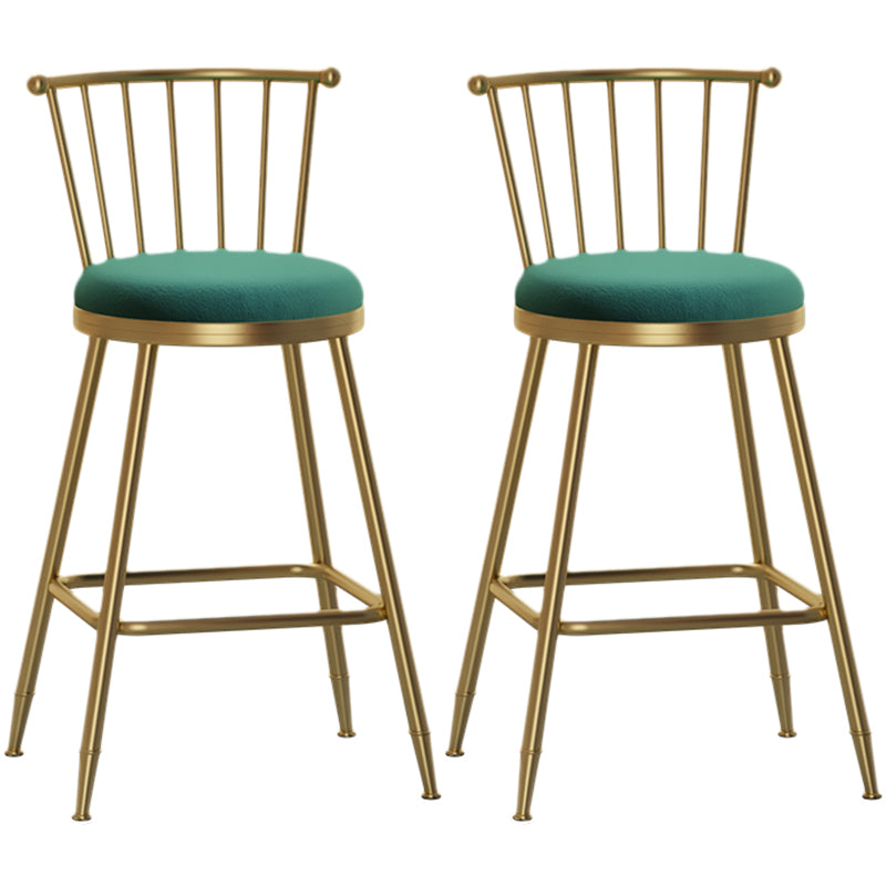 Nordic Armless Backrest Counter Stool Iron Dessert Shop Bar Stool with Pedal and Cushion Green 2 Piece Set Counter Stool(26"H) Clearhalo 'Bar Furniture' 'Bar Stools' 'bar_stools' 'furn' 'furn_bar_stools' 'Furniture' 'Kitchen & Dining Furniture' 5102329