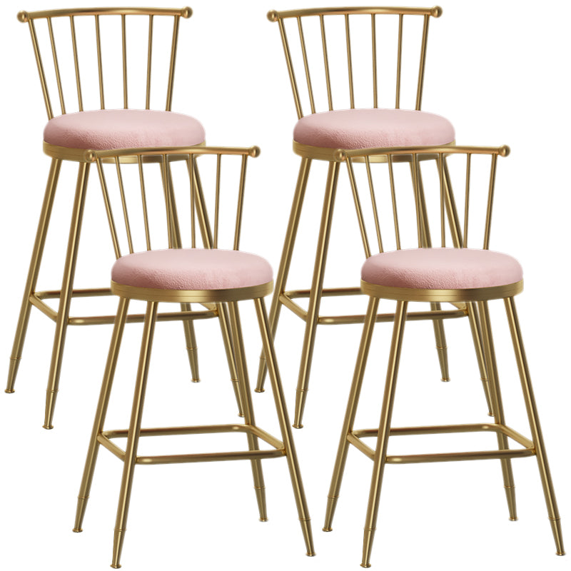 Nordic Armless Backrest Counter Stool Iron Dessert Shop Bar Stool with Pedal and Cushion Pink 4 Piece Set Counter Stool(26"H) Clearhalo 'Bar Furniture' 'Bar Stools' 'bar_stools' 'furn' 'furn_bar_stools' 'Furniture' 'Kitchen & Dining Furniture' 5102331