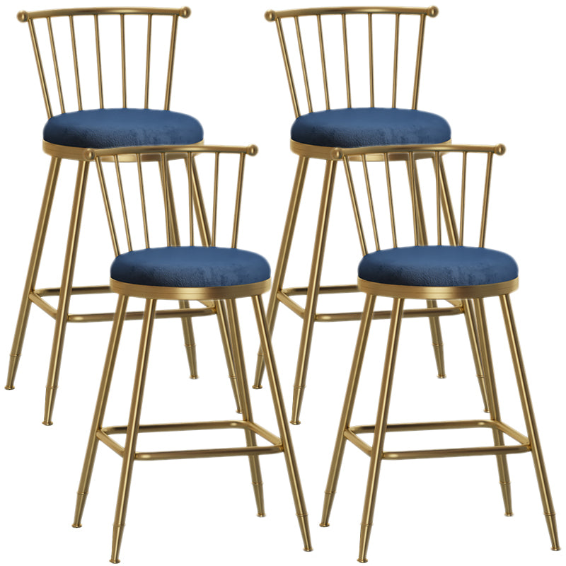 Nordic Armless Backrest Counter Stool Iron Dessert Shop Bar Stool with Pedal and Cushion Blue 4 Piece Set Counter Stool(26"H) Clearhalo 'Bar Furniture' 'Bar Stools' 'bar_stools' 'furn' 'furn_bar_stools' 'Furniture' 'Kitchen & Dining Furniture' 5102332