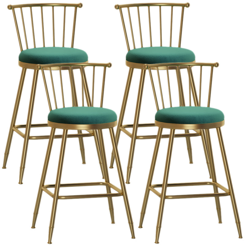 Nordic Armless Backrest Counter Stool Iron Dessert Shop Bar Stool with Pedal and Cushion Green 4 Piece Set Counter Stool(26"H) Clearhalo 'Bar Furniture' 'Bar Stools' 'bar_stools' 'furn' 'furn_bar_stools' 'Furniture' 'Kitchen & Dining Furniture' 5102333
