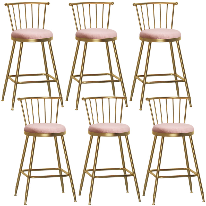 Nordic Armless Backrest Counter Stool Iron Dessert Shop Bar Stool with Pedal and Cushion Pink 6 Piece Set Counter Stool(26"H) Clearhalo 'Bar Furniture' 'Bar Stools' 'bar_stools' 'furn' 'furn_bar_stools' 'Furniture' 'Kitchen & Dining Furniture' 5102335