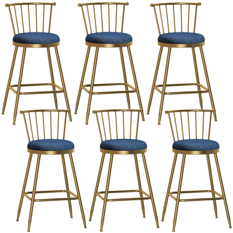 Nordic Armless Backrest Counter Stool Iron Dessert Shop Bar Stool with Pedal and Cushion Blue 6 Piece Set Counter Stool(26"H) Clearhalo 'Bar Furniture' 'Bar Stools' 'bar_stools' 'furn' 'furn_bar_stools' 'Furniture' 'Kitchen & Dining Furniture' 5102336