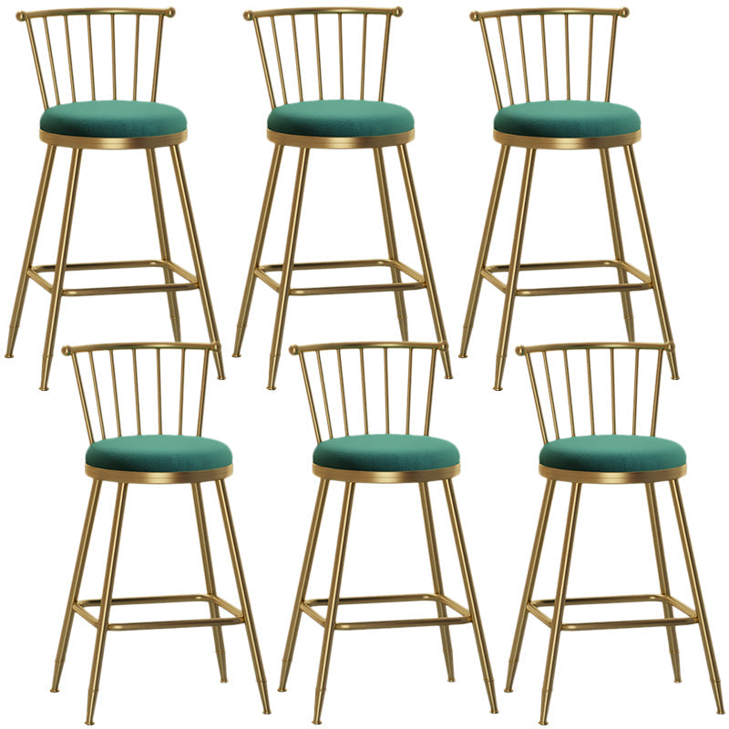 Nordic Armless Backrest Counter Stool Iron Dessert Shop Bar Stool with Pedal and Cushion Green 6 Piece Set Counter Stool(26"H) Clearhalo 'Bar Furniture' 'Bar Stools' 'bar_stools' 'furn' 'furn_bar_stools' 'Furniture' 'Kitchen & Dining Furniture' 5102337