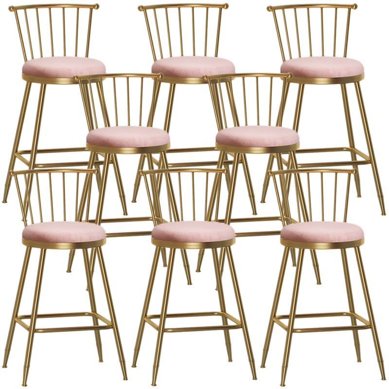 Nordic Armless Backrest Counter Stool Iron Dessert Shop Bar Stool with Pedal and Cushion Pink 8 Piece Set Counter Stool(26"H) Clearhalo 'Bar Furniture' 'Bar Stools' 'bar_stools' 'furn' 'furn_bar_stools' 'Furniture' 'Kitchen & Dining Furniture' 5102339