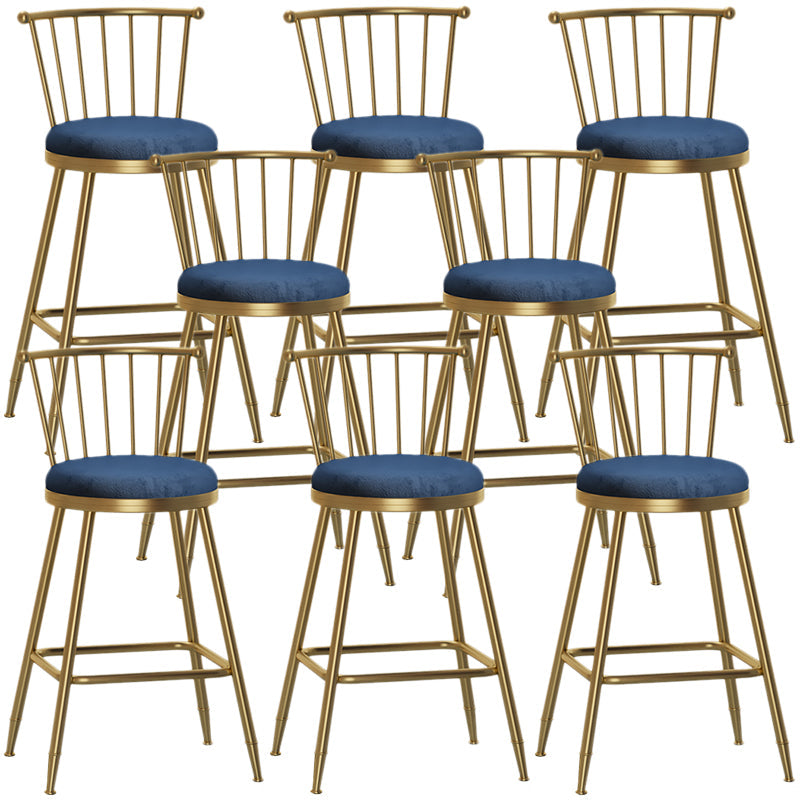 Nordic Armless Backrest Counter Stool Iron Dessert Shop Bar Stool with Pedal and Cushion Blue 8 Piece Set Counter Stool(26"H) Clearhalo 'Bar Furniture' 'Bar Stools' 'bar_stools' 'furn' 'furn_bar_stools' 'Furniture' 'Kitchen & Dining Furniture' 5102340