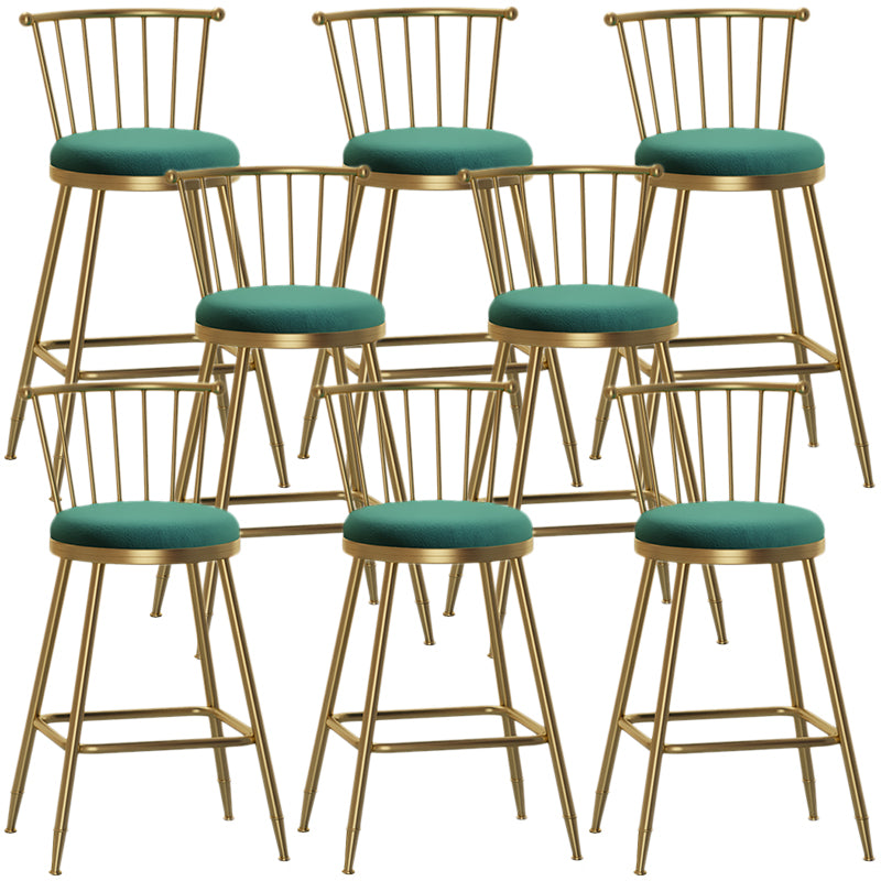Nordic Armless Backrest Counter Stool Iron Dessert Shop Bar Stool with Pedal and Cushion Green 8 Piece Set Counter Stool(26"H) Clearhalo 'Bar Furniture' 'Bar Stools' 'bar_stools' 'furn' 'furn_bar_stools' 'Furniture' 'Kitchen & Dining Furniture' 5102341