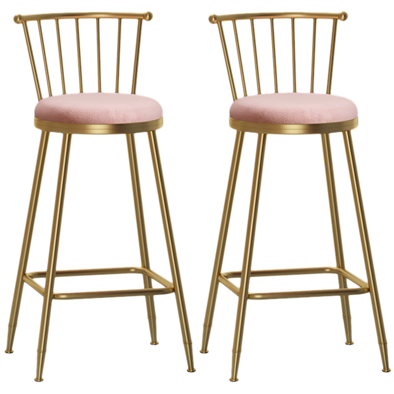 Nordic Armless Backrest Counter Stool Iron Dessert Shop Bar Stool with Pedal and Cushion Pink 2 Piece Set Bar Stool(30"H) Clearhalo 'Bar Furniture' 'Bar Stools' 'bar_stools' 'furn' 'furn_bar_stools' 'Furniture' 'Kitchen & Dining Furniture' 5102343