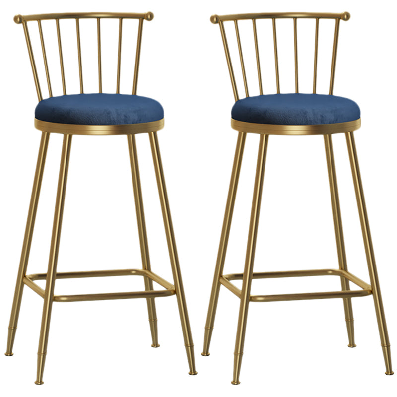 Nordic Armless Backrest Counter Stool Iron Dessert Shop Bar Stool with Pedal and Cushion Blue 2 Piece Set Bar Stool(30"H) Clearhalo 'Bar Furniture' 'Bar Stools' 'bar_stools' 'furn' 'furn_bar_stools' 'Furniture' 'Kitchen & Dining Furniture' 5102344