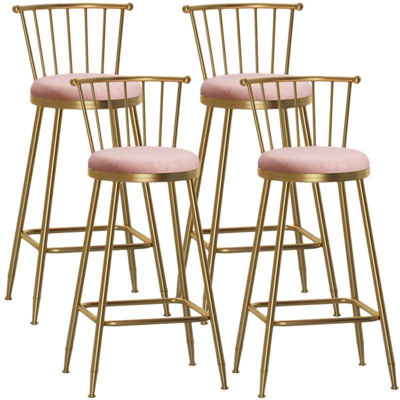 Nordic Armless Backrest Counter Stool Iron Dessert Shop Bar Stool with Pedal and Cushion Pink 4 Piece Set Bar Stool(30"H) Clearhalo 'Bar Furniture' 'Bar Stools' 'bar_stools' 'furn' 'furn_bar_stools' 'Furniture' 'Kitchen & Dining Furniture' 5102347