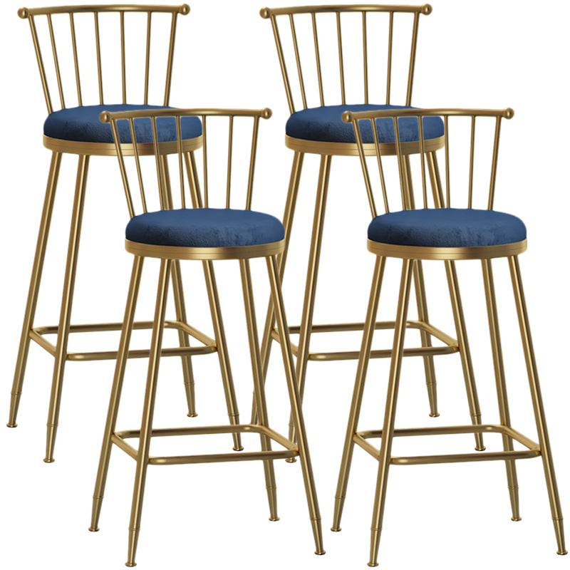 Nordic Armless Backrest Counter Stool Iron Dessert Shop Bar Stool with Pedal and Cushion Blue 4 Piece Set Bar Stool(30"H) Clearhalo 'Bar Furniture' 'Bar Stools' 'bar_stools' 'furn' 'furn_bar_stools' 'Furniture' 'Kitchen & Dining Furniture' 5102348
