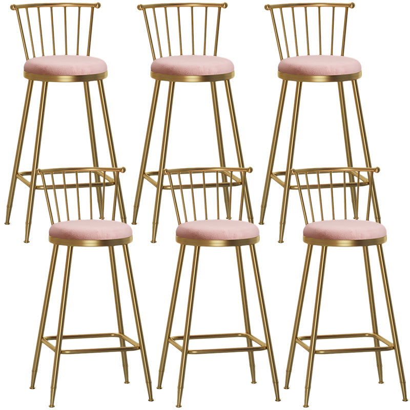 Nordic Armless Backrest Counter Stool Iron Dessert Shop Bar Stool with Pedal and Cushion Pink 6 Piece Set Bar Stool(30"H) Clearhalo 'Bar Furniture' 'Bar Stools' 'bar_stools' 'furn' 'furn_bar_stools' 'Furniture' 'Kitchen & Dining Furniture' 5102351