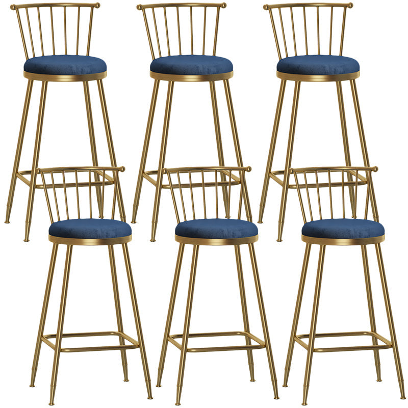 Nordic Armless Backrest Counter Stool Iron Dessert Shop Bar Stool with Pedal and Cushion Blue 6 Piece Set Bar Stool(30"H) Clearhalo 'Bar Furniture' 'Bar Stools' 'bar_stools' 'furn' 'furn_bar_stools' 'Furniture' 'Kitchen & Dining Furniture' 5102352