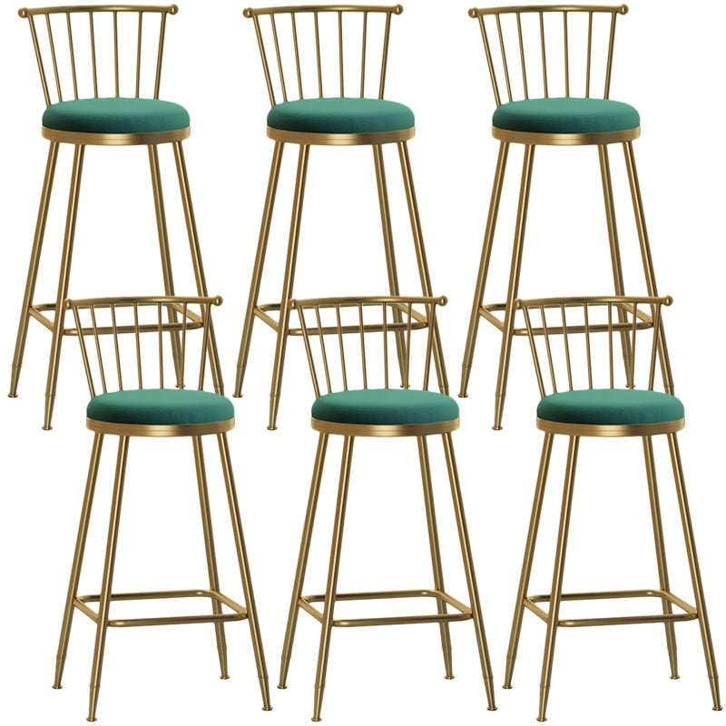 Nordic Armless Backrest Counter Stool Iron Dessert Shop Bar Stool with Pedal and Cushion Green 6 Piece Set Bar Stool(30"H) Clearhalo 'Bar Furniture' 'Bar Stools' 'bar_stools' 'furn' 'furn_bar_stools' 'Furniture' 'Kitchen & Dining Furniture' 5102353