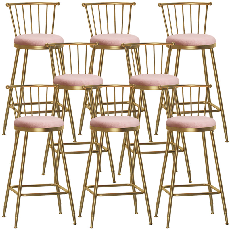 Nordic Armless Backrest Counter Stool Iron Dessert Shop Bar Stool with Pedal and Cushion Pink 8 Piece Set Bar Stool(30"H) Clearhalo 'Bar Furniture' 'Bar Stools' 'bar_stools' 'furn' 'furn_bar_stools' 'Furniture' 'Kitchen & Dining Furniture' 5102355