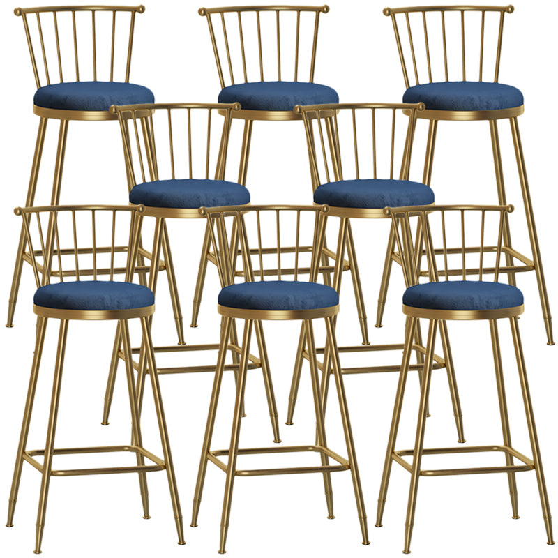 Nordic Armless Backrest Counter Stool Iron Dessert Shop Bar Stool with Pedal and Cushion Blue 8 Piece Set Bar Stool(30"H) Clearhalo 'Bar Furniture' 'Bar Stools' 'bar_stools' 'furn' 'furn_bar_stools' 'Furniture' 'Kitchen & Dining Furniture' 5102356