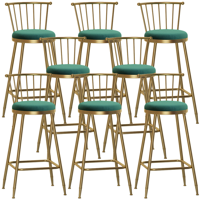 Nordic Armless Backrest Counter Stool Iron Dessert Shop Bar Stool with Pedal and Cushion Green 8 Piece Set Bar Stool(30"H) Clearhalo 'Bar Furniture' 'Bar Stools' 'bar_stools' 'furn' 'furn_bar_stools' 'Furniture' 'Kitchen & Dining Furniture' 5102357