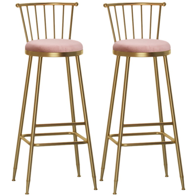 Nordic Armless Backrest Counter Stool Iron Dessert Shop Bar Stool with Pedal and Cushion Pink 2 Piece Set Bar Stool(33"H) Clearhalo 'Bar Furniture' 'Bar Stools' 'bar_stools' 'furn' 'furn_bar_stools' 'Furniture' 'Kitchen & Dining Furniture' 5102359