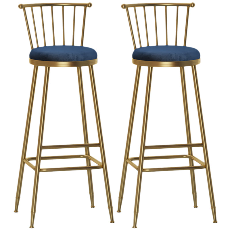 Nordic Armless Backrest Counter Stool Iron Dessert Shop Bar Stool with Pedal and Cushion Blue 2 Piece Set Bar Stool(33"H) Clearhalo 'Bar Furniture' 'Bar Stools' 'bar_stools' 'furn' 'furn_bar_stools' 'Furniture' 'Kitchen & Dining Furniture' 5102360