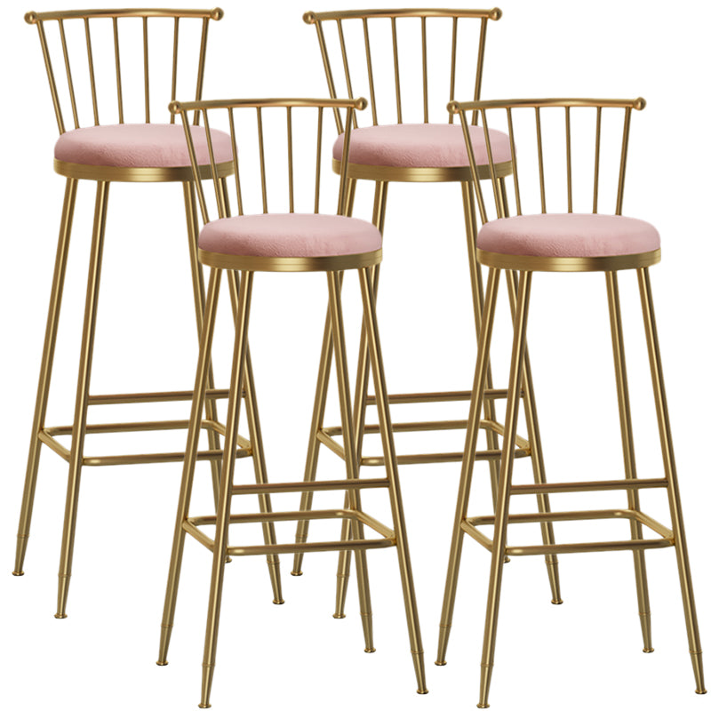 Nordic Armless Backrest Counter Stool Iron Dessert Shop Bar Stool with Pedal and Cushion Pink 4 Piece Set Bar Stool(33"H) Clearhalo 'Bar Furniture' 'Bar Stools' 'bar_stools' 'furn' 'furn_bar_stools' 'Furniture' 'Kitchen & Dining Furniture' 5102363