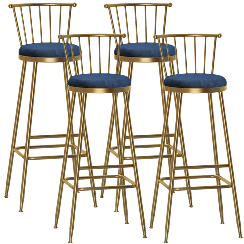 Nordic Armless Backrest Counter Stool Iron Dessert Shop Bar Stool with Pedal and Cushion Blue 4 Piece Set Bar Stool(33"H) Clearhalo 'Bar Furniture' 'Bar Stools' 'bar_stools' 'furn' 'furn_bar_stools' 'Furniture' 'Kitchen & Dining Furniture' 5102364