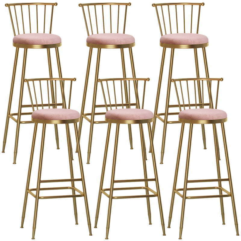 Nordic Armless Backrest Counter Stool Iron Dessert Shop Bar Stool with Pedal and Cushion Pink 6 Piece Set Bar Stool(33"H) Clearhalo 'Bar Furniture' 'Bar Stools' 'bar_stools' 'furn' 'furn_bar_stools' 'Furniture' 'Kitchen & Dining Furniture' 5102367