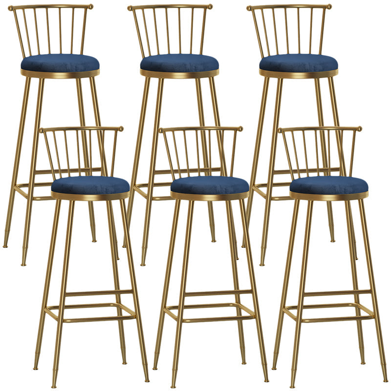 Nordic Armless Backrest Counter Stool Iron Dessert Shop Bar Stool with Pedal and Cushion Blue 6 Piece Set Bar Stool(33"H) Clearhalo 'Bar Furniture' 'Bar Stools' 'bar_stools' 'furn' 'furn_bar_stools' 'Furniture' 'Kitchen & Dining Furniture' 5102368